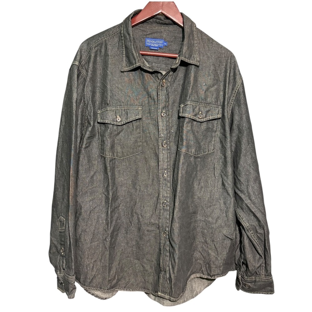 Pendleton Shirt Mens 2XL Gray Button Down Long Sleeve Black Western Outdoor